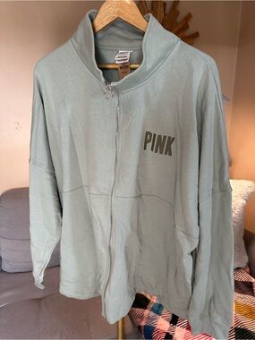 PINK Victoria's Secret Sage Green Zip-Up Sweatshirt Jacket Mock neck